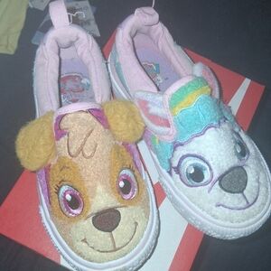 Paw Patrol Girls Plush Skye & Everest Slip On Sneakers Pink White Multicolor